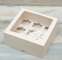 Коробка ВМ 9 капкейков Снежинки 3D белая, высота 11 см