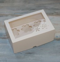 Коробка ВМ 6 капкейков Снежинки 3D белая, высота 11 см