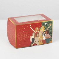 Коробка под 2 капкейка новогоднее оформление (игристое настроение)