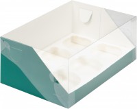 Коробка РК 6 капкейков Зеленая матовая с пластиковой крышкой