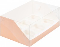 Коробка РК 6 капкейков Персиковая с пластик.  крышкой