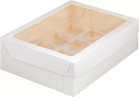 Коробка РК 12 капкейков с прямоугольным окном белая