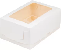 Коробка РК 6 капкейков с прямоугольным окном белая