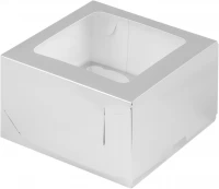 Коробка РК 4 капкейка с прямоугольным окном серебро