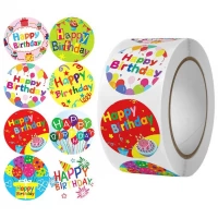 Стикеры "Happy Birthday" круг 2,5 см/500 шт