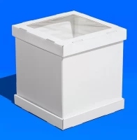 Коробка СТРОНГ 280*280*300 (усиленная конструкция, большое окно) два способа помещения торта, открывающаяся боковая сторона, белая внутри)