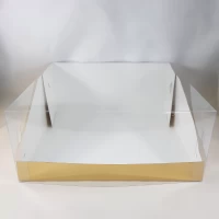 Коробка РК под торт с прозр крышкой 23,5*23,5*10 золото