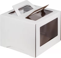 Коробка для торта с ручкой и окном 260*260*20 бел