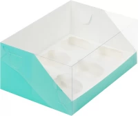 Коробка РК 6 капкейков тиффани с прозрачной крышкой