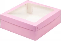 Коробка РК д/зефира и печ. с окном розовая 20*20*7